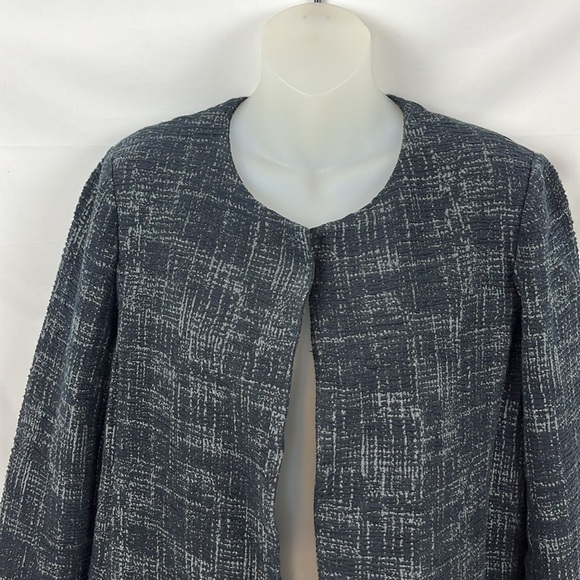 Eileen Fisher Crosshatch Open Front Black Gray Blazer Coat-Organic Cotton Size M - Picture 4 of 10